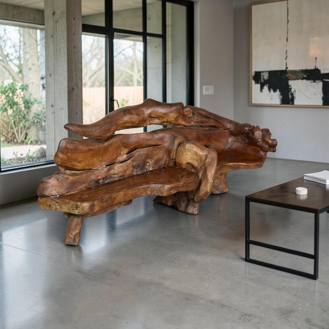 Wood Freeform Sculptural Organic Modern Wood Sofa Bench For Sale - Image 7 of 15