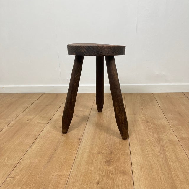 Small Brutalist Tripod Stool in Wood, 1950s For Sale - Image 4 of 11