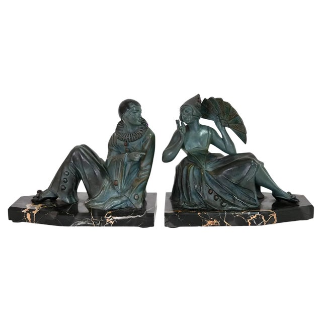 Art Deco Bookends on Marble Bases, 1920s, Set of 2 For Sale