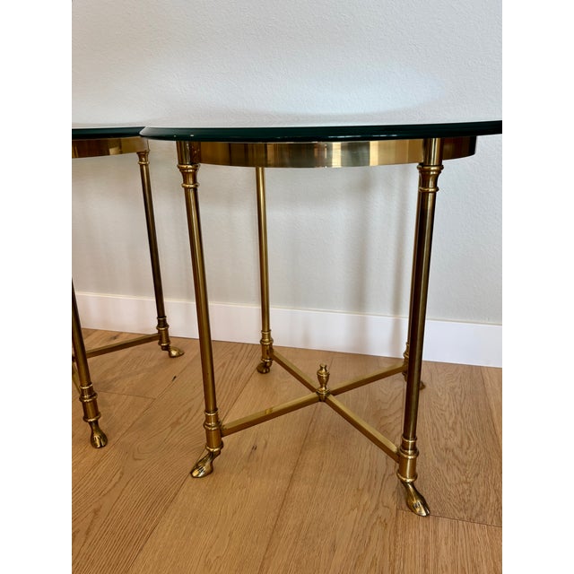 Mid-Century Modern Vintage Italian Brass and Glass Round Side Tables - A Pair For Sale - Image 3 of 18