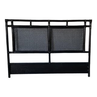 Vintage Black Painted Bamboo and Cane Queen Headboard For Sale