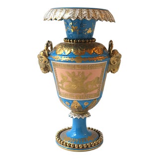 French Sèvres Style, German Porcelain Urn, Neoclassical, Blue & Gold, Circa 19th Century For Sale