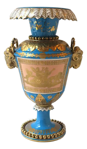French Sèvres Style, German Porcelain Urn, Neoclassical, Blue & Gold, Circa 19th Century