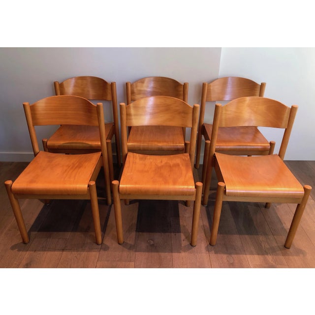 1970s Stackable Pine Chairs, German Work by Karl Klipper, Circa 1970 - Set of 6 For Sale - Image 5 of 13