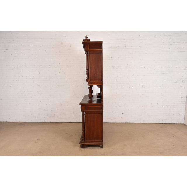 Antique French Renaissance Monumental Ornate Carved Oak Sideboard or Bar Cabinet, Circa 1890s For Sale - Image 11 of 13