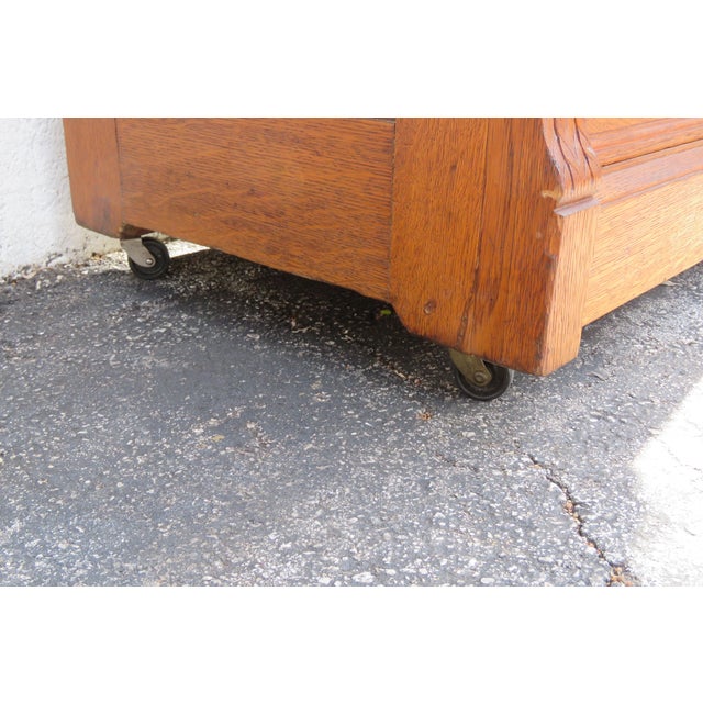 Late 1800s Carved Tiger Oak Tall Chest of Drawers With Working Key For Sale - Image 10 of 11