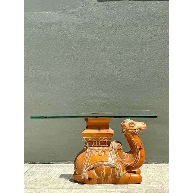 Vintage Carved Wood Camel Glass Table For Sale - Image 15 of 17