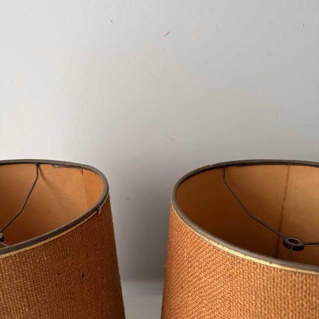Mid-Century Modern 1960s Burlap Barrel Lampshades - a Pair For Sale - Image 3 of 9