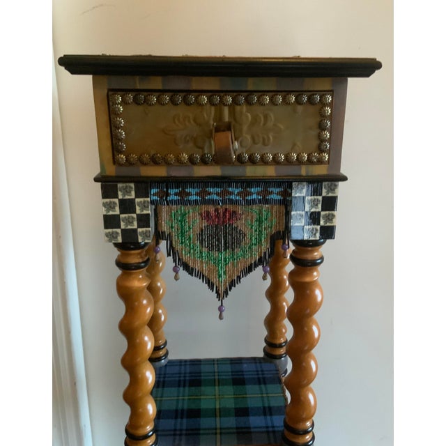 Tall barley twist table with a dizzyingly perfect medley of patterns & designs; from the abstract top to the traditional...