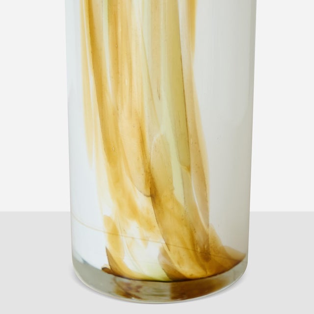 Description Cascade Vase by Per Lütken for Holmegaard Denmark, c1970s Cased opaline white glass with vertical amber and...
