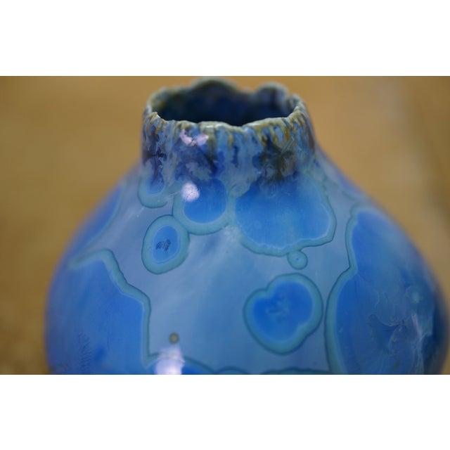 2 Vintage Blue Glazed Gourd Shaped Pinch Pot Pottery Bud Vases 2" For Sale - Image 9 of 14