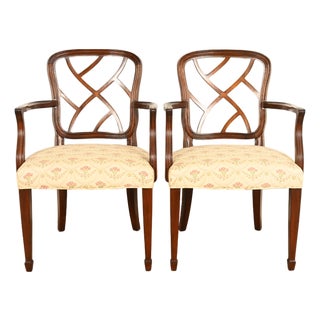 Kindel Furniture Style Federal Carved Mahogany Armchairs, Pair For Sale