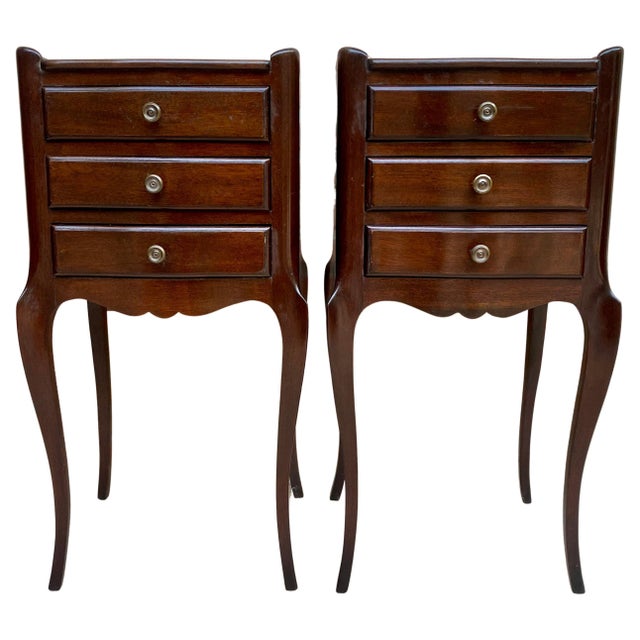 Early 20th Century Dark Oak Nightstands with Three Drawers, 1940s, Set of 2 For Sale - Image 15 of 18