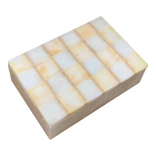 1960's Modern Italian Alabaster Box With Checkered Top For Sale