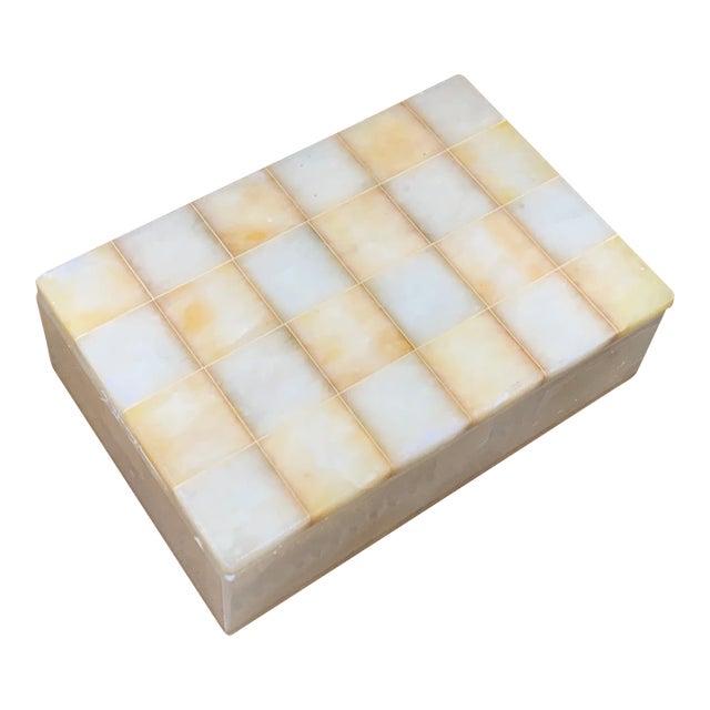 1960's Modern Italian Alabaster Box With Checkered Top For Sale