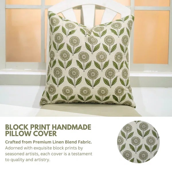 Add a burst of handcrafted charm to your home with Fabdivine’s Genda Pushp block print cushion cover. Made from linen...