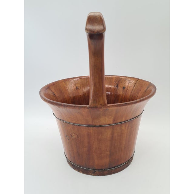 Wood Mid-Century Rustic Folk Wooden Bucket or Vessel with Handle, 1960s For Sale - Image 7 of 9