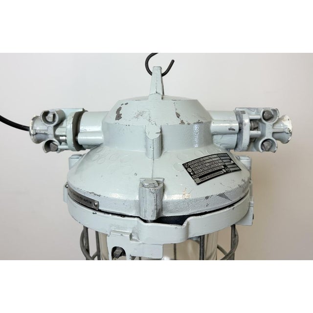 Metal Industrial Grey Bunker Ceiling Light with Iron Cage from Elektrosvit, 1970s For Sale - Image 7 of 16