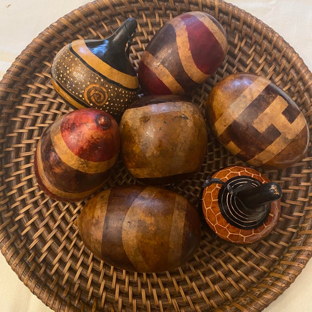 Tribal Vintage Hand Painted Decorative Gourds African Inspired Folk Art, a Set of 7 For Sale - Image 3 of 9