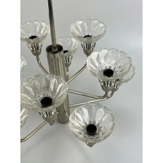 Metal Mid-Century Space Age Chandelier in Metal & Glass, 1970s For Sale - Image 7 of 13