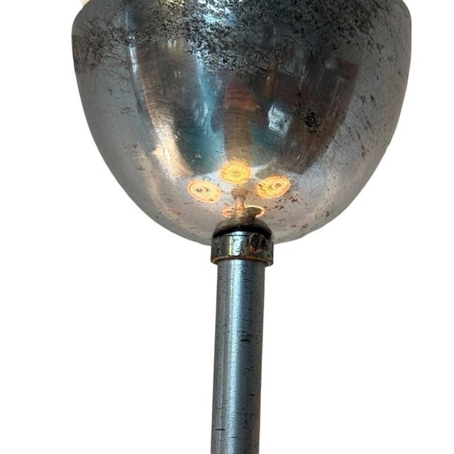 Art Deco Frosted Glass, Bakelite and Chromed Metal 4-Light Chandelier, Former Czechoslovakia, 1930s For Sale - Image 6 of 11