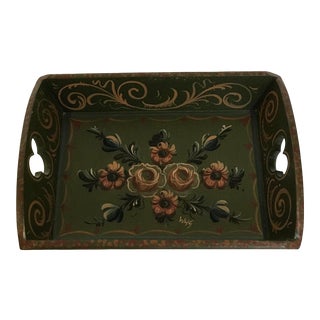 Vintage Norwegian Rosemaling Folk Art Dutch Hand Painted Wood Tray For Sale