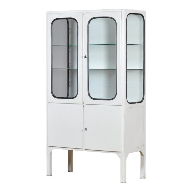 Vintage Glass and Iron Medical Cabinet, 1970s For Sale