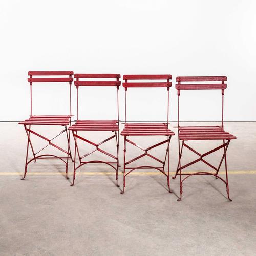 Vintage French Slatted Red Outdoor Folding Chairs, 1960s, Set of 4 For Sale - Image 3 of 8