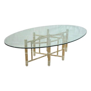 Vintage McGuire Bamboo Oval Dining Table With Beveled Glass, San Francisco For Sale