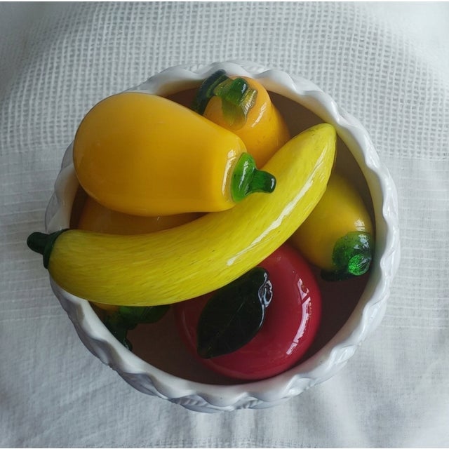 Italian Mid-Century Italian Handblown Art Glass Fruit & Vintage Ceramic Pedestal Compote Centerpiece Set - 7 Pieces For Sale - Image 3 of 11