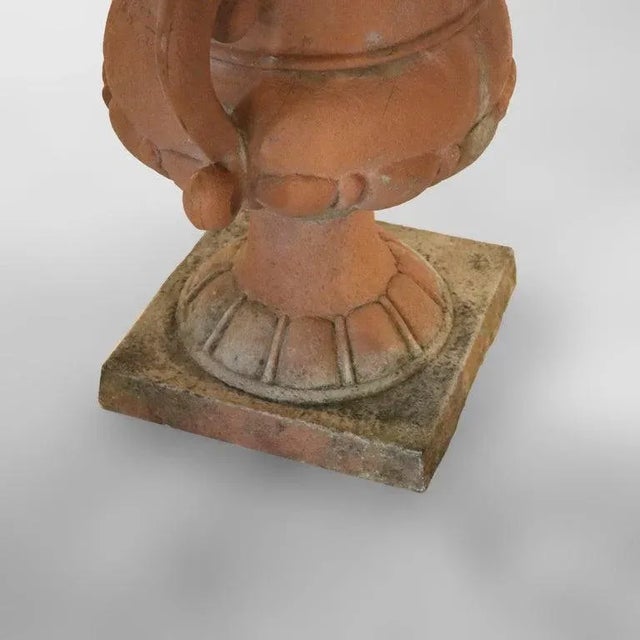 Pair of Vintage Classical Terra Cotta Colored Plaster Garden Urns C1940 For Sale - Image 6 of 9