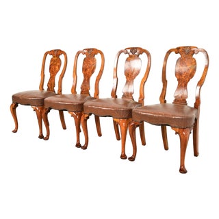 Antique English Queen Anne Burl Wood Dining Chairs, Circa 1860s For Sale