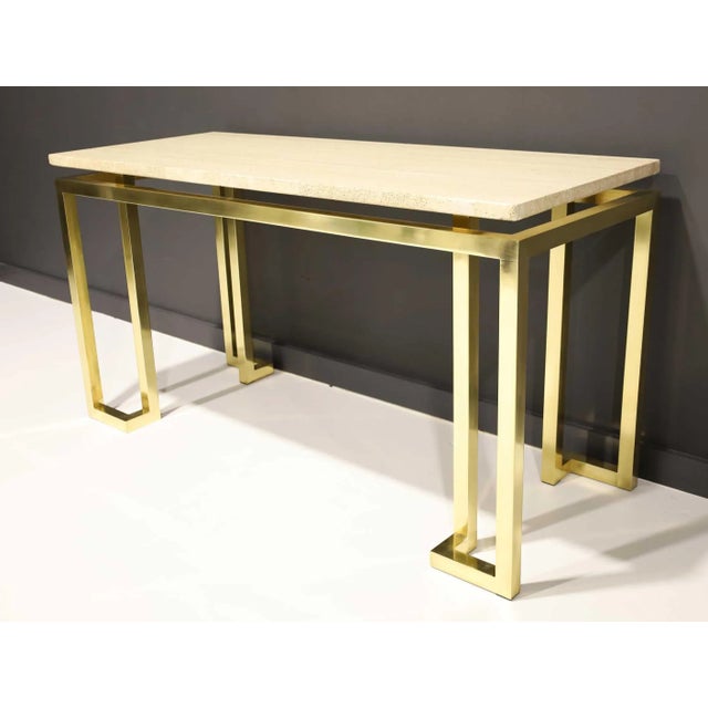 Mid-Century Modern Paul M. Jones Brass and Travertine Console Table For Sale - Image 3 of 13