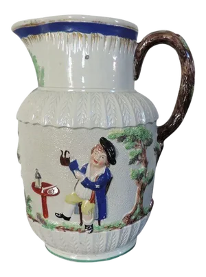 Large 18th Century Wood Pearlware Jug Pitcher Smokers & Drinkers 1790