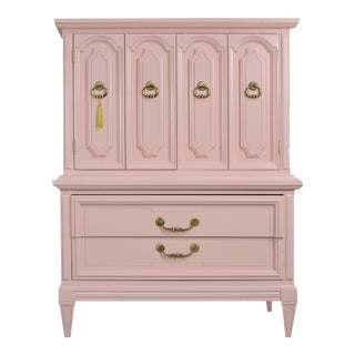 Mid Century Transitional Highboy Dresser in Pink by Dixie Furniture - Newly Painted For Sale