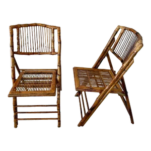 Tortoise Shell Bamboo Folding Chairs - a Pair