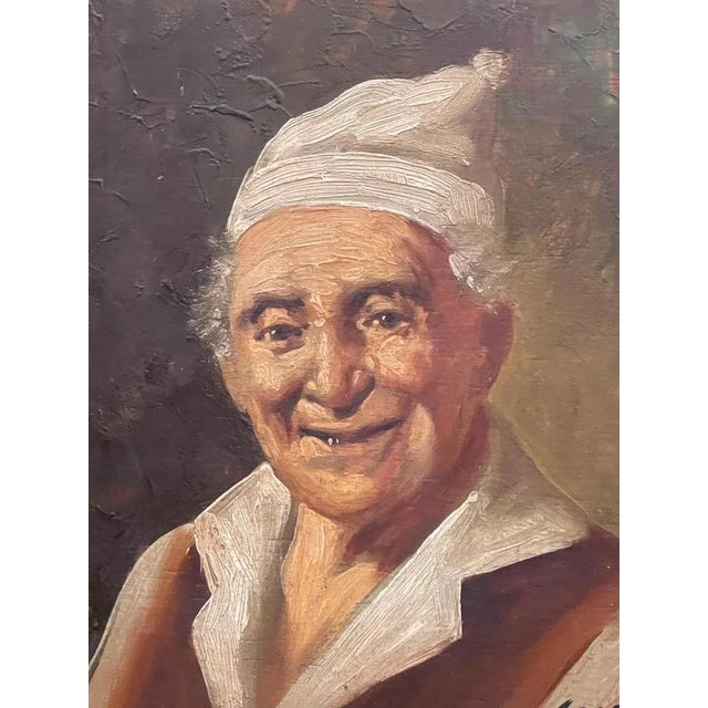 Oil on panel, portrait, 20th century Refined oil on panel painting depicting an elderly man in period costume. Good...