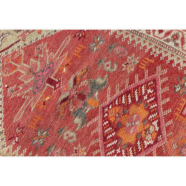 Vintage Turkish Oushak Runner With Geometric Medallion Design in Muted Coral 3'0 X 15'8 For Sale - Image 9 of 10