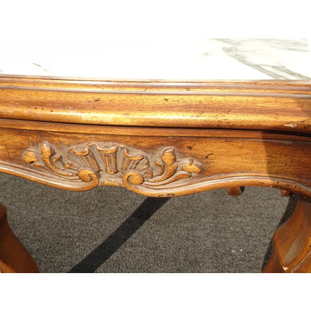 Pair of Vintage French Provincial White Marble Top End Tables ~ Nightstands For Sale - Image 10 of 12