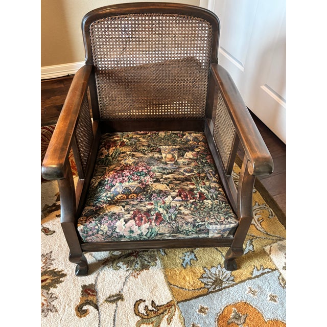 1940s Antique Hardwood and Cane Lounge Chair For Sale - Image 5 of 5