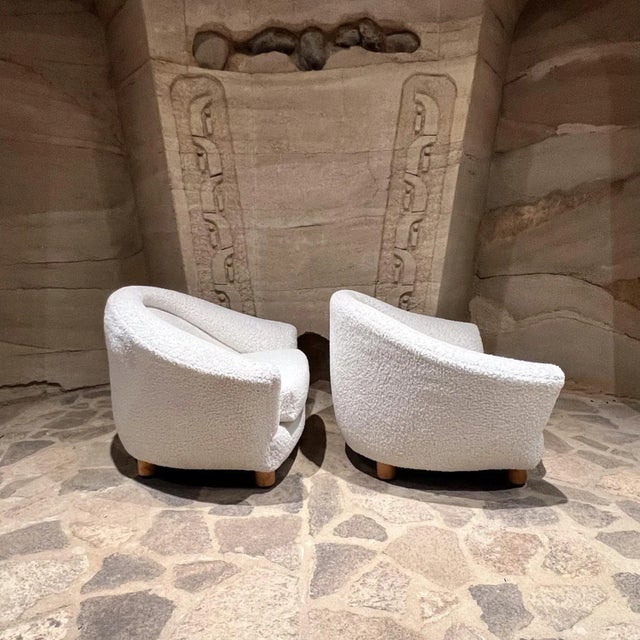 Vintage French Ivory Lounge Chairs Inspired by Jean Royère For Sale - Image 11 of 12