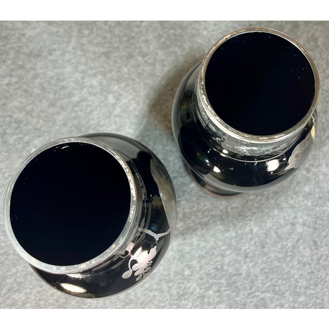 Mid 20th Century Pair of Black Amethyst Art Glass Vases Marked Czechoslovakia For Sale In Orlando - Image 6 of 8