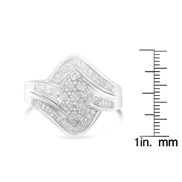 Metal 10K White Gold Diamond Bypass Cluster Ring (1 Cttw, I-J Color, I2-I3 Clarity) - Size 7-1/2 For Sale - Image 7 of 7