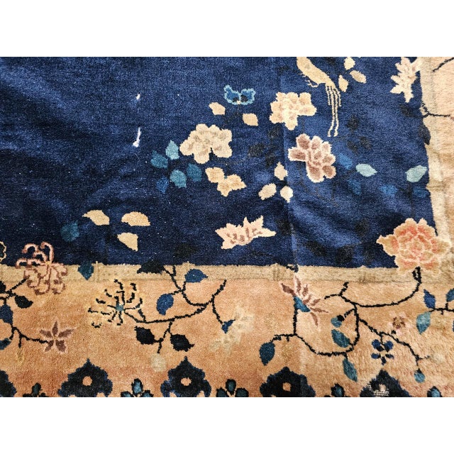 Vintage Room Size Chinese Art Deco Rug, Hand-Knotted Navy Blue, Taupe, 9' x 12' For Sale - Image 18 of 18