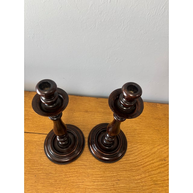 Early 20th Century Vintage English Oak Candle Sticks For Sale - Image 5 of 6