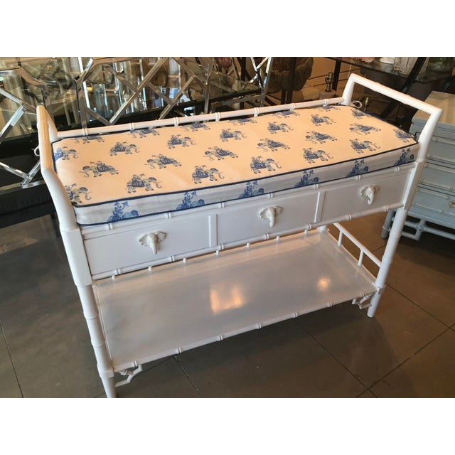 The most amazing custom, changing table! Newly lacquered in a white gloss finish, drawer with dividers, ceramic elephant...