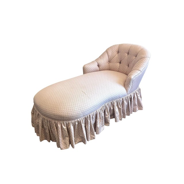 Textile Vintage Custom Upholstered Chaise Lounge With Ruffled Skirt For Sale - Image 7 of 11