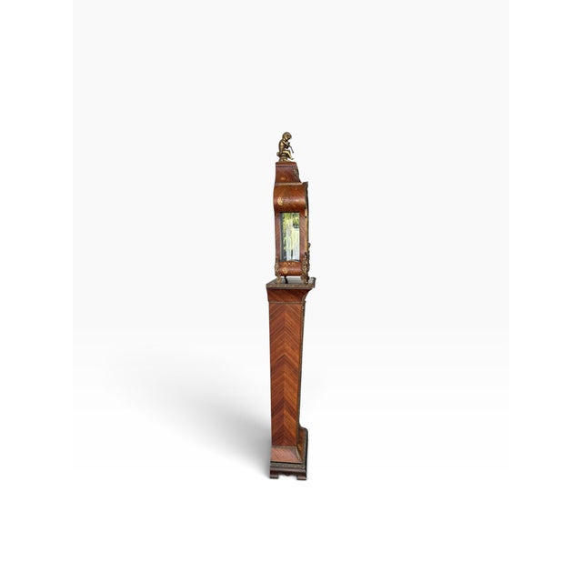 Antique Italian Louis XV Style Marquetry & Bronze Pedestal Clock - C. 1920 (2-Piece Set) For Sale In Miami - Image 6 of 15