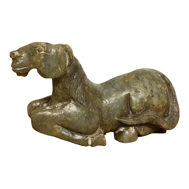 19th Century Chinese Recumbent Soapstone Horse Carving Figurine For Sale