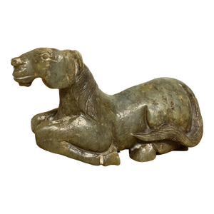 19th Century Chinese Recumbent Soapstone Horse Carving Figurine